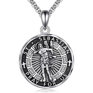 Patron Saint Necklace Sterling Silver Amulet Medal Pendant Religious Protector J
